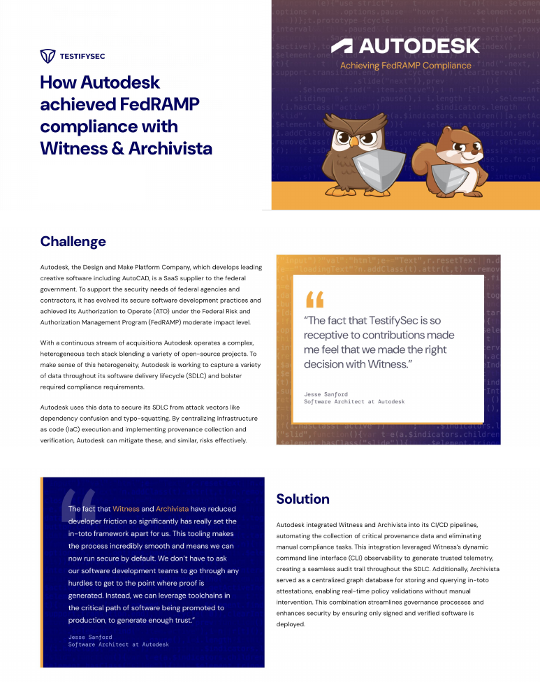 First page of TestifySec’s Autodesk case-study PDF